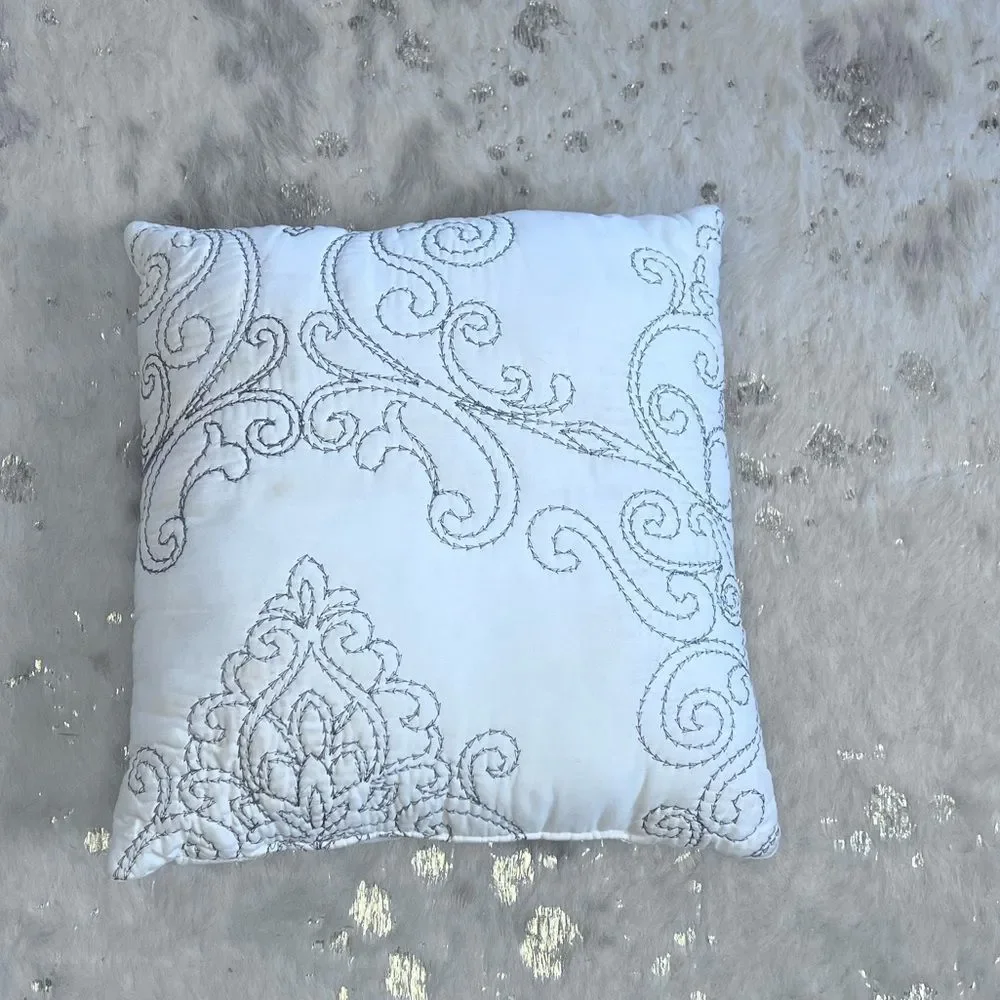 Off-white Embroidered Throw Pillow 15 x 15 x 4